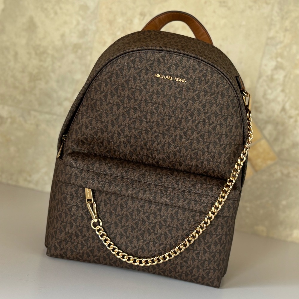 Michael Kors Slater Medium MK Brown Backpack - Picture 13 of 14